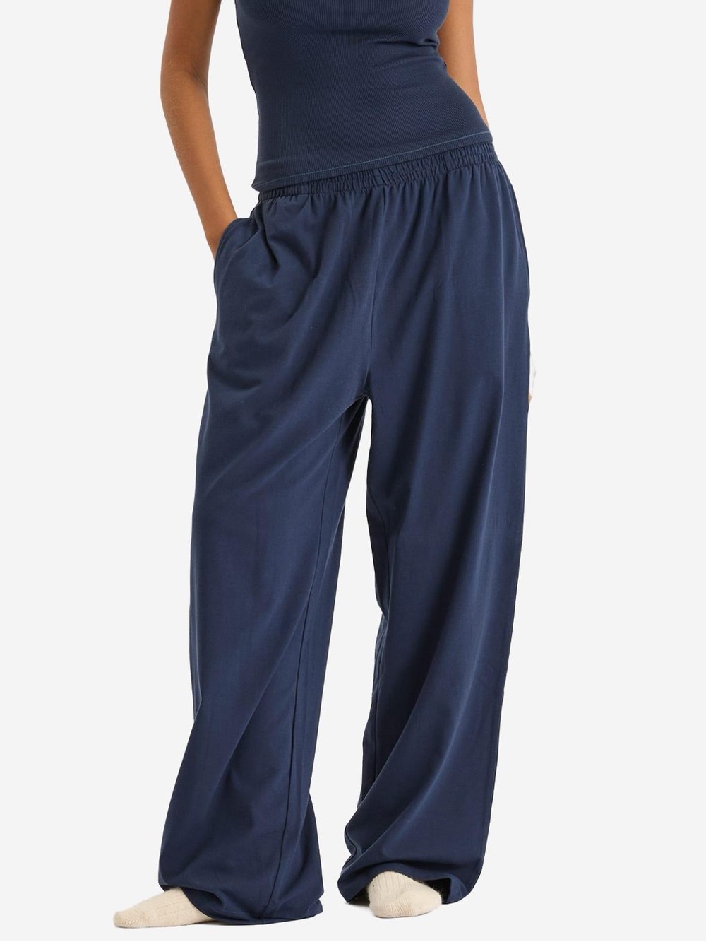 SKIMS Cotton Jersey Wide Leg Lounge Pants - Navy